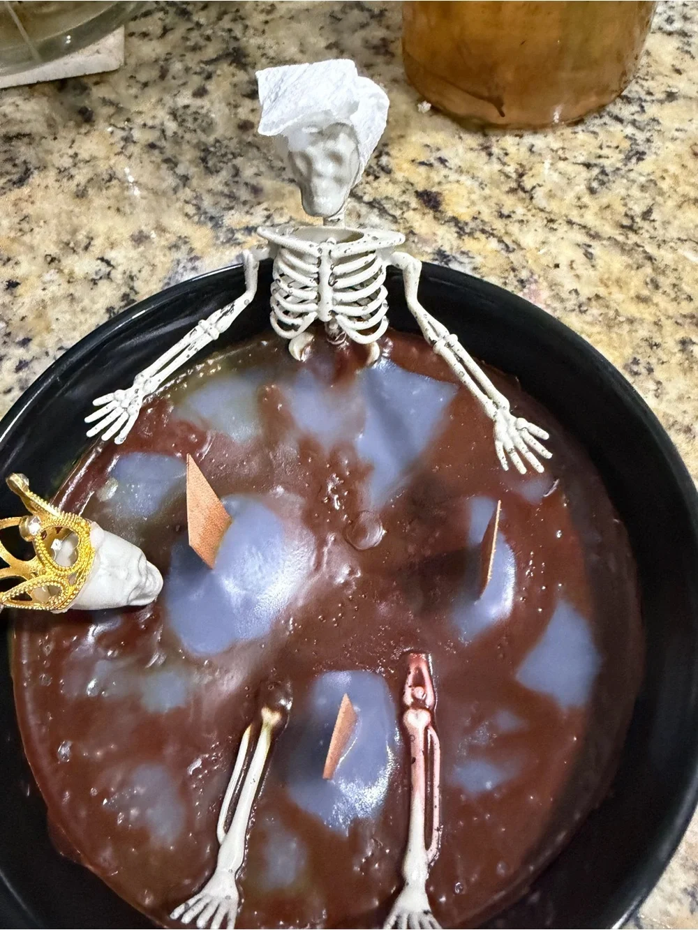 Halloween Skeleton Cake Topper Set with Gold Crown and Cream Skeletons